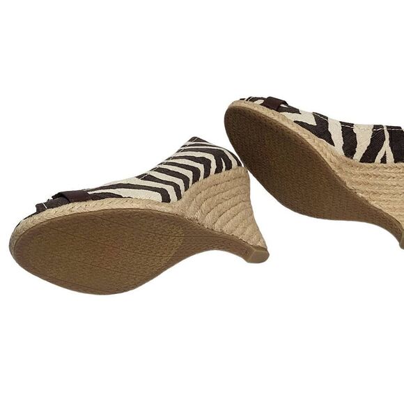 Michael Kors Brown Tan Tiger Print Espadrille Peep Toe Wedges Size 9M New In Box - Picture 10 of 12